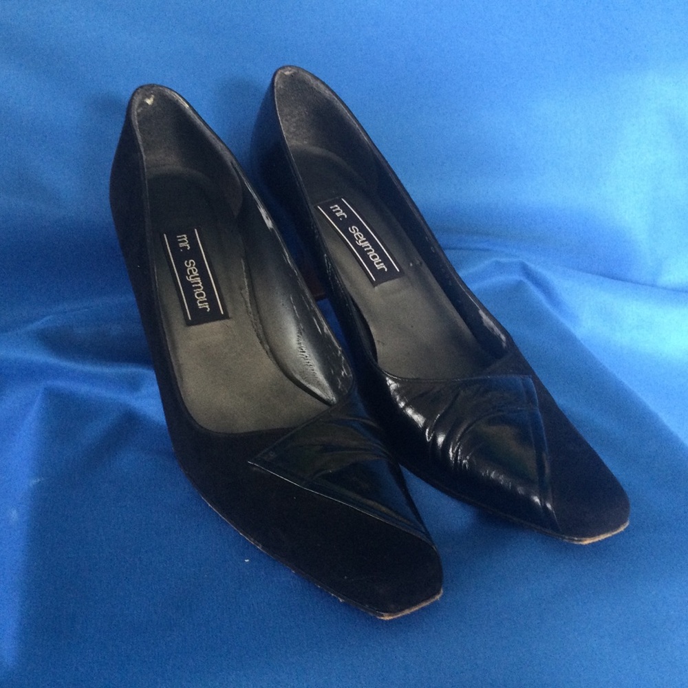 Mr. Seymour Vintage Leather 3" Black Heels Size 7 A Narrow Squared Toe